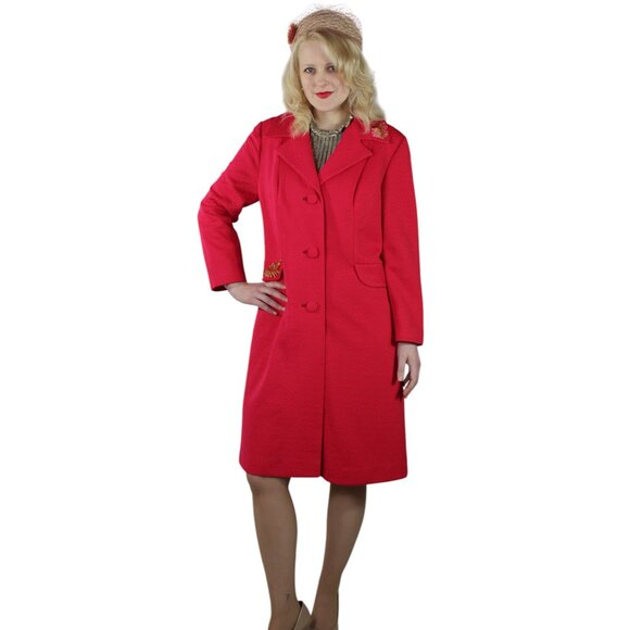 60's Vintage Embroidered Coat and Hat - Hot Pink Mod Fancy Coat - Picture 6 of 12